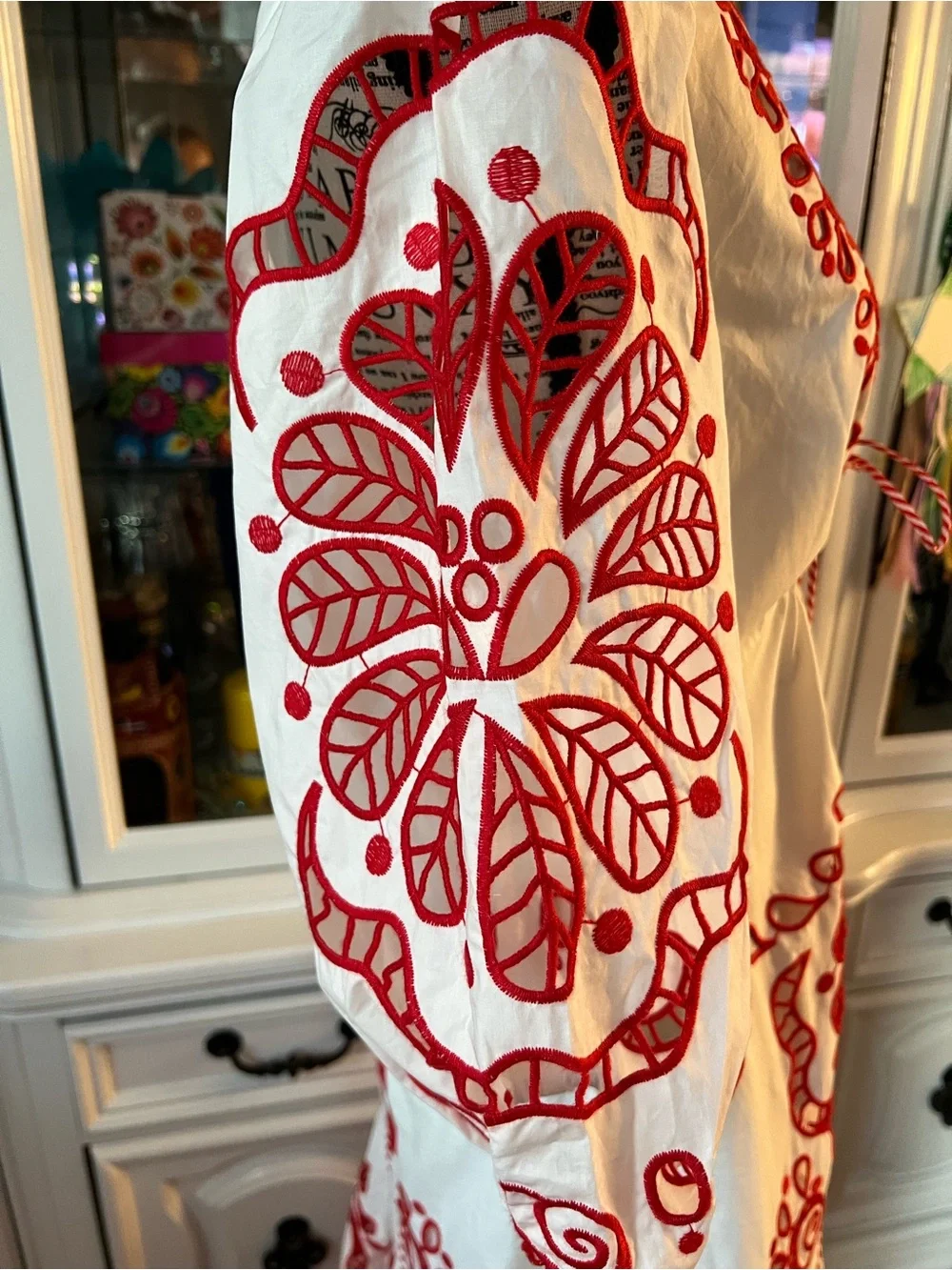 FARM Rio White Richelieu Red Embroidery Maxi Dress M - Picture 5 of 16